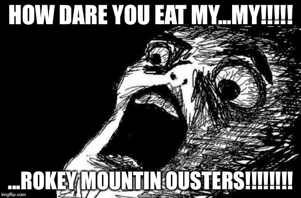 omg | HOW DARE YOU EAT MY...MY!!!!! ...ROKEY MOUNTIN OUSTERS!!!!!!!! | image tagged in omg | made w/ Imgflip meme maker