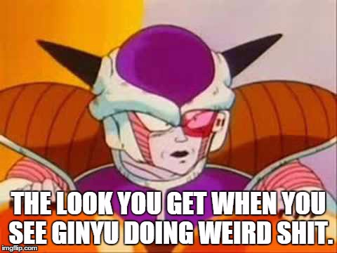 When you see Ginyu doing weird shit | image tagged in dragon ball z,frieza,weird shit,anime,animeme | made w/ Imgflip meme maker