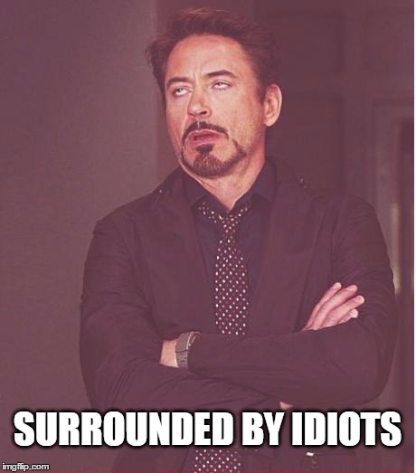 Face You Make Robert Downey Jr Meme | SURROUNDED BY IDIOTS | image tagged in memes,face you make robert downey jr,surrounded by idiots | made w/ Imgflip meme maker