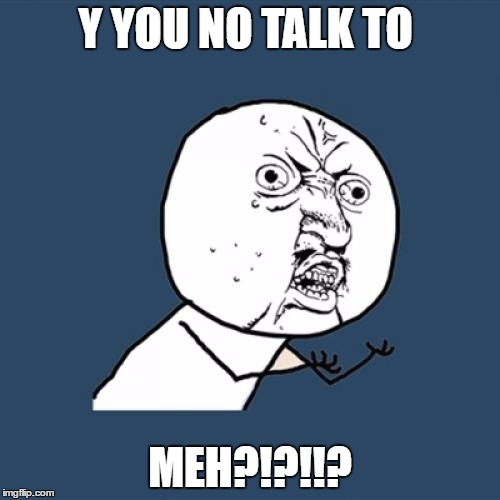 When friends ignore me on Skype | Y YOU NO TALK TO; MEH?!?!!? | image tagged in memes,y u no | made w/ Imgflip meme maker