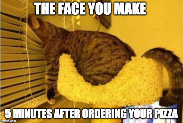 It's not Digiorno, it's delivery. | THE FACE YOU MAKE; 5 MINUTES AFTER ORDERING YOUR PIZZA | image tagged in waiting the mailman,digiorno,pizza,bacon,delivery | made w/ Imgflip meme maker