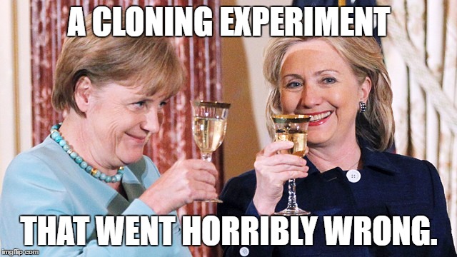 Hillary Merkel | A CLONING EXPERIMENT; THAT WENT HORRIBLY WRONG. | image tagged in hillary merkel | made w/ Imgflip meme maker