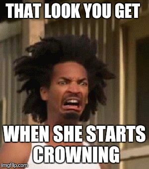 Disgusted Face | THAT LOOK YOU GET; WHEN SHE STARTS CROWNING | image tagged in disgusted face | made w/ Imgflip meme maker