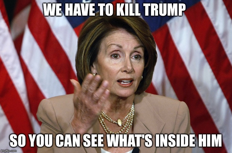 Pelosicare | WE HAVE TO KILL TRUMP; SO YOU CAN SEE WHAT'S INSIDE HIM | image tagged in nancy pelosi | made w/ Imgflip meme maker