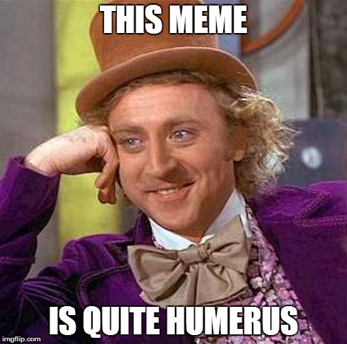 Creepy Condescending Wonka Meme | THIS MEME IS QUITE HUMERUS | image tagged in memes,creepy condescending wonka | made w/ Imgflip meme maker