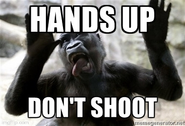 image tagged in hands up,shooter | made w/ Imgflip meme maker