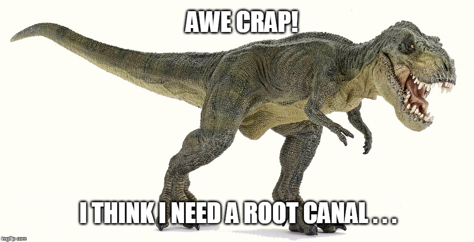 AWE CRAP! I THINK I NEED A ROOT CANAL . . . | image tagged in dentist,dinosaur,jurrasic park | made w/ Imgflip meme maker