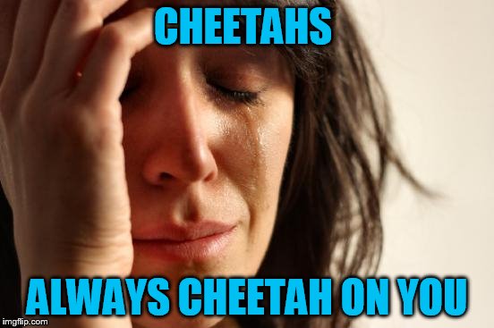 First World Problems Meme | CHEETAHS ALWAYS CHEETAH ON YOU | image tagged in memes,first world problems | made w/ Imgflip meme maker