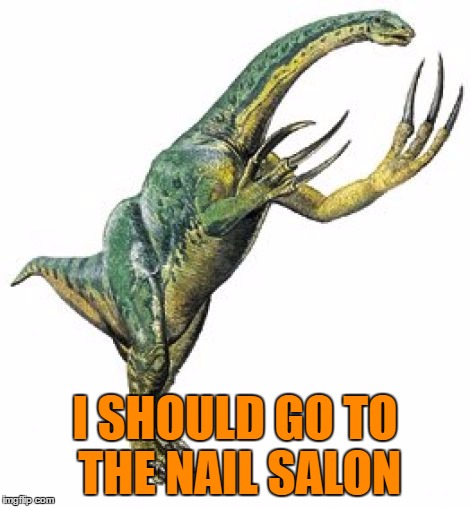 Dinosaur problems | I SHOULD GO TO THE NAIL SALON | image tagged in memes,funny,therizinosaurus,dinosaur,problems | made w/ Imgflip meme maker