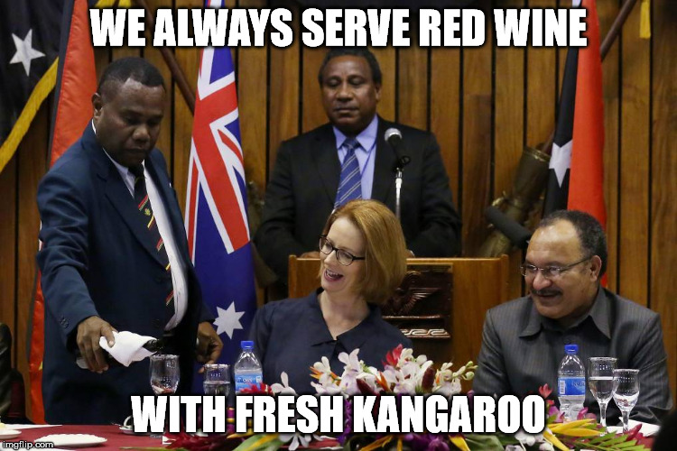 WE ALWAYS SERVE RED WINE WITH FRESH KANGAROO | made w/ Imgflip meme maker