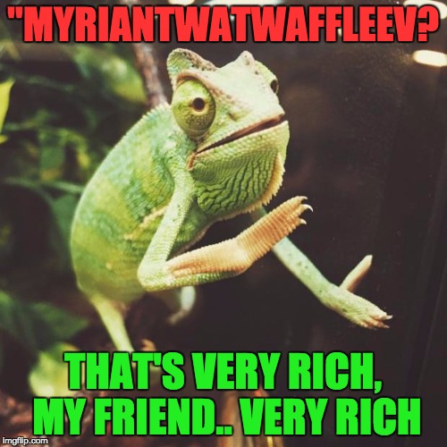 "MYRIANTWATWAFFLEEV? THAT'S VERY RICH, MY FRIEND.. VERY RICH | made w/ Imgflip meme maker
