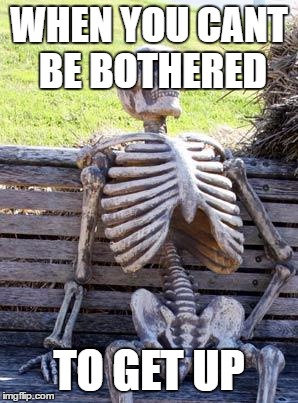 Waiting Skeleton | WHEN YOU CANT BE BOTHERED; TO GET UP | image tagged in memes,waiting skeleton | made w/ Imgflip meme maker