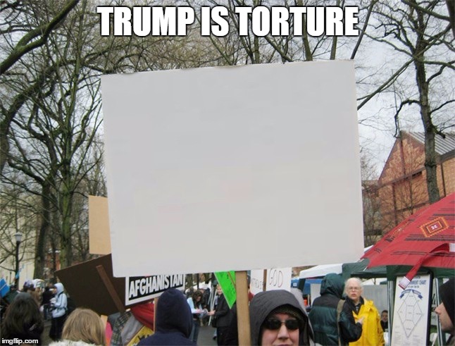 Blank protest sign | TRUMP IS TORTURE | image tagged in blank protest sign | made w/ Imgflip meme maker
