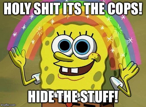 Imagination Spongebob | HOLY SHIT ITS THE COPS! HIDE THE STUFF! | image tagged in memes,imagination spongebob | made w/ Imgflip meme maker