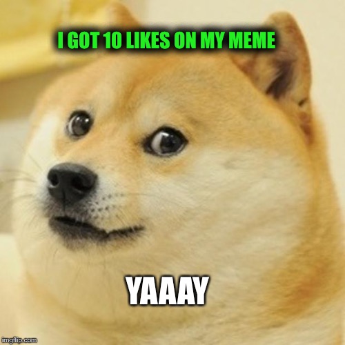 Doge Meme | I GOT 10 LIKES ON MY MEME; YAAAY | image tagged in memes,doge | made w/ Imgflip meme maker