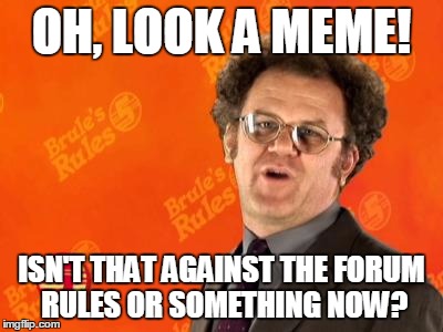 Brule's Rules | OH, LOOK A MEME! ISN'T THAT AGAINST THE FORUM RULES OR SOMETHING NOW? | image tagged in brule's rules | made w/ Imgflip meme maker