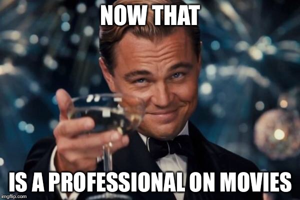 Leonardo Dicaprio Cheers Meme | NOW THAT IS A PROFESSIONAL ON MOVIES | image tagged in memes,leonardo dicaprio cheers | made w/ Imgflip meme maker