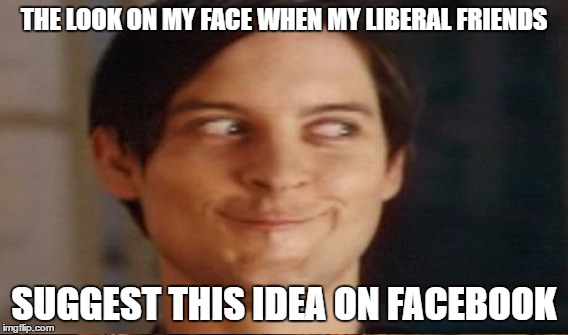 THE LOOK ON MY FACE WHEN MY LIBERAL FRIENDS SUGGEST THIS IDEA ON FACEBOOK | made w/ Imgflip meme maker