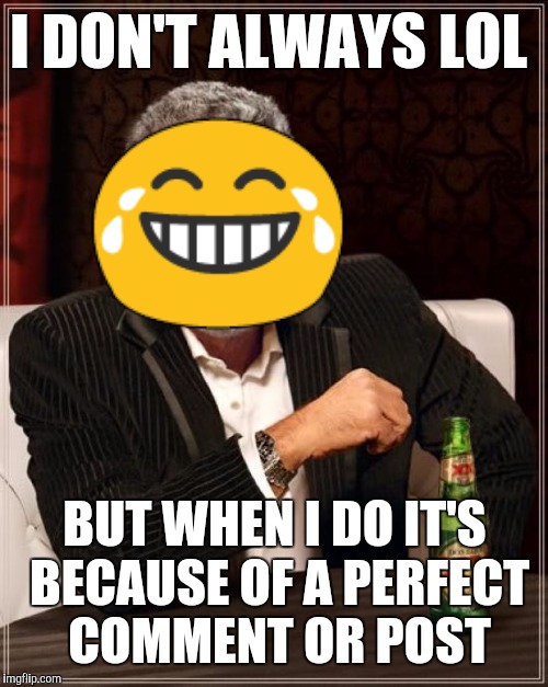 The Most Interesting Man In The World Meme | I DON'T ALWAYS LOL BUT WHEN I DO IT'S BECAUSE OF A PERFECT COMMENT OR POST  | image tagged in memes,the most interesting man in the world | made w/ Imgflip meme maker