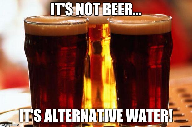 beer | IT'S NOT BEER... IT'S ALTERNATIVE WATER! | image tagged in beer | made w/ Imgflip meme maker