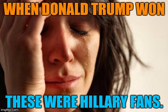 Donald Trump > Hillary Clinton | WHEN DONALD TRUMP WON; THESE WERE HILLARY FANS. | image tagged in memes,first world problems,donald trump,hillary clinton,sad | made w/ Imgflip meme maker