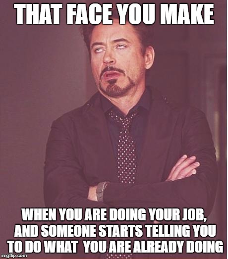 THANKS FOR THE HELP | THAT FACE YOU MAKE; WHEN YOU ARE DOING YOUR JOB, AND SOMEONE STARTS TELLING YOU TO DO WHAT  YOU ARE ALREADY DOING | image tagged in memes,face you make robert downey jr | made w/ Imgflip meme maker