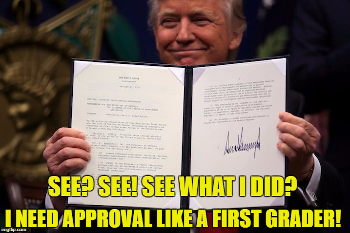 ShowOffTrumpsky | I NEED APPROVAL LIKE A FIRST GRADER! SEE? SEE! SEE WHAT I DID? | image tagged in showofftrumpsky | made w/ Imgflip meme maker