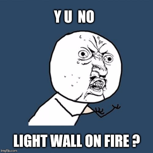 Y U No Meme | Y U  NO LIGHT WALL ON FIRE ? | image tagged in memes,y u no | made w/ Imgflip meme maker