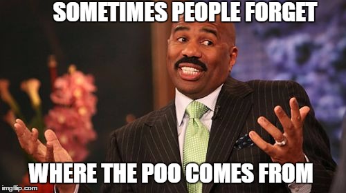 Steve Harvey Meme | SOMETIMES PEOPLE FORGET WHERE THE POO COMES FROM | image tagged in memes,steve harvey | made w/ Imgflip meme maker