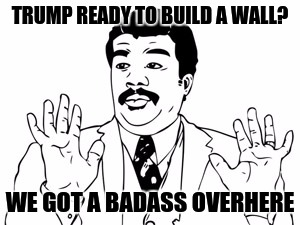 Neil deGrasse Tyson | TRUMP READY TO BUILD A WALL? WE GOT A BADASS OVERHERE | image tagged in memes,neil degrasse tyson | made w/ Imgflip meme maker