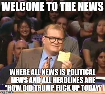 Drew Carey | WELCOME TO THE NEWS; WHERE ALL NEWS IS POLITICAL NEWS AND ALL HEADLINES ARE "HOW DID TRUMP FUCK UP TODAY" | image tagged in drew carey,AdviceAnimals | made w/ Imgflip meme maker