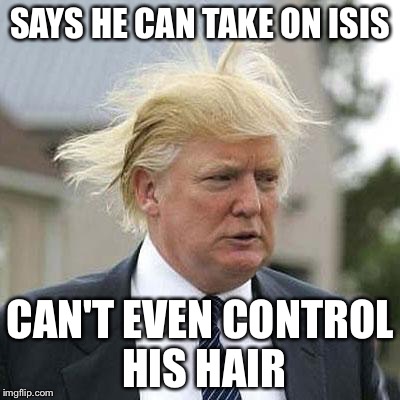 Donald Trump | SAYS HE CAN TAKE ON ISIS; CAN'T EVEN CONTROL HIS HAIR | image tagged in donald trump | made w/ Imgflip meme maker