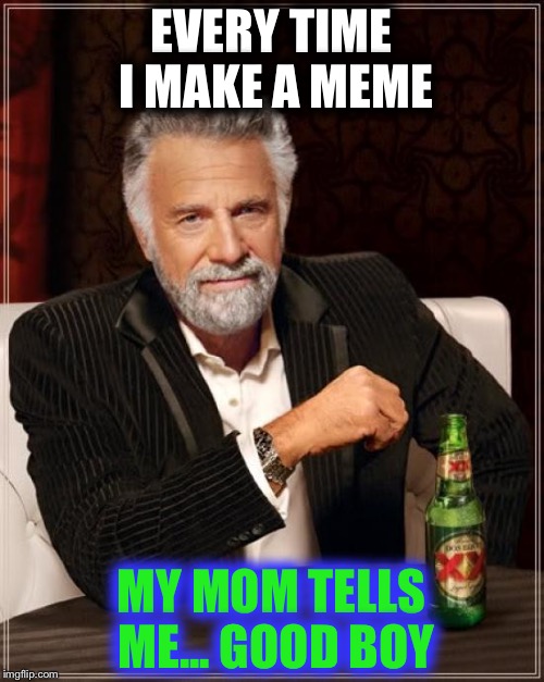 The Most Interesting Man In The World Meme | EVERY TIME I MAKE A MEME; MY MOM TELLS ME... GOOD BOY | image tagged in memes,the most interesting man in the world | made w/ Imgflip meme maker