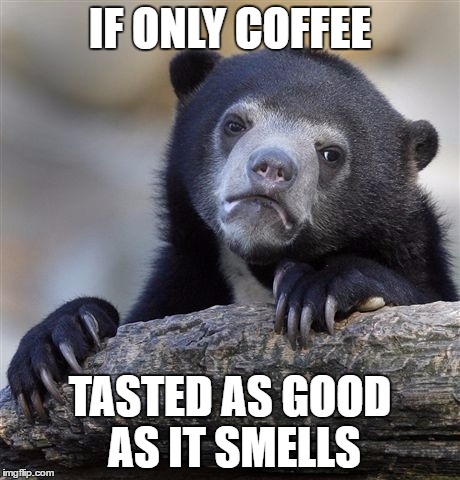 I like coffee, but I still feel this way. lol | IF ONLY COFFEE; TASTED AS GOOD AS IT SMELLS | image tagged in memes,confession bear | made w/ Imgflip meme maker