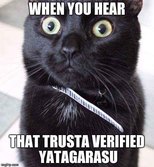 Woah Kitty Meme | WHEN YOU HEAR; THAT TRUSTA VERIFIED YATAGARASU | image tagged in memes,woah kitty | made w/ Imgflip meme maker