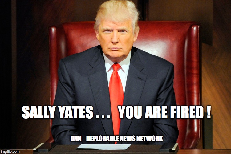 donfired | SALLY YATES . . .   YOU ARE FIRED ! DNN    DEPLORABLE NEWS NETWORK | image tagged in donfired | made w/ Imgflip meme maker