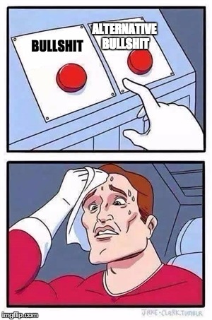 Two Buttons Meme | ALTERNATIVE BULLSHIT; BULLSHIT | image tagged in two buttons | made w/ Imgflip meme maker