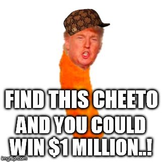 FIND THIS CHEETO; AND YOU COULD WIN $1 MILLION..! | image tagged in 1 too many cheetos,scumbag | made w/ Imgflip meme maker