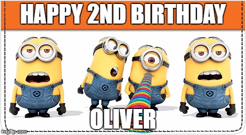 Happy birthday from the four of us! | HAPPY 2ND BIRTHDAY; OLIVER | image tagged in happy birthday from the four of us | made w/ Imgflip meme maker