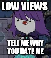 LOW VIEWS; TELL ME WHY YOU HATE ME | image tagged in memes | made w/ Imgflip meme maker