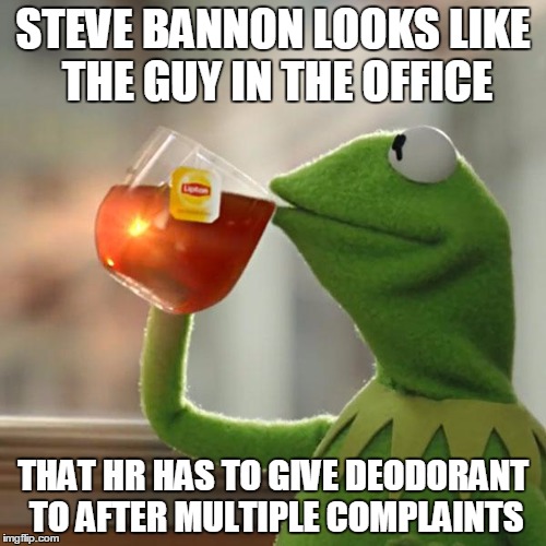 But That's None Of My Business | STEVE BANNON LOOKS LIKE THE GUY IN THE OFFICE; THAT HR HAS TO GIVE DEODORANT TO AFTER MULTIPLE COMPLAINTS | image tagged in memes,but thats none of my business,kermit the frog | made w/ Imgflip meme maker