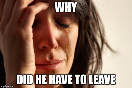 First World Problems Meme | WHY DID HE HAVE TO LEAVE | image tagged in memes,first world problems | made w/ Imgflip meme maker