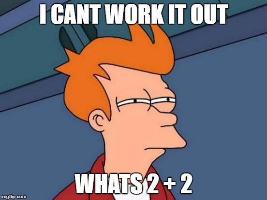 Futurama Fry Meme | I CANT WORK IT OUT; WHATS 2 + 2 | image tagged in memes,futurama fry | made w/ Imgflip meme maker