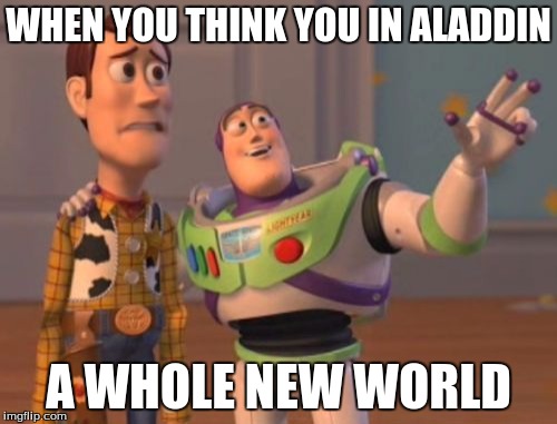 X, X Everywhere | WHEN YOU THINK YOU IN ALADDIN; A WHOLE NEW WORLD | image tagged in memes,x x everywhere | made w/ Imgflip meme maker