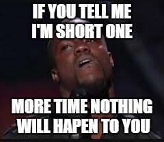 Kevin Hart | IF YOU TELL ME I'M SHORT ONE; MORE TIME NOTHING WILL HAPEN TO YOU | image tagged in kevin hart | made w/ Imgflip meme maker