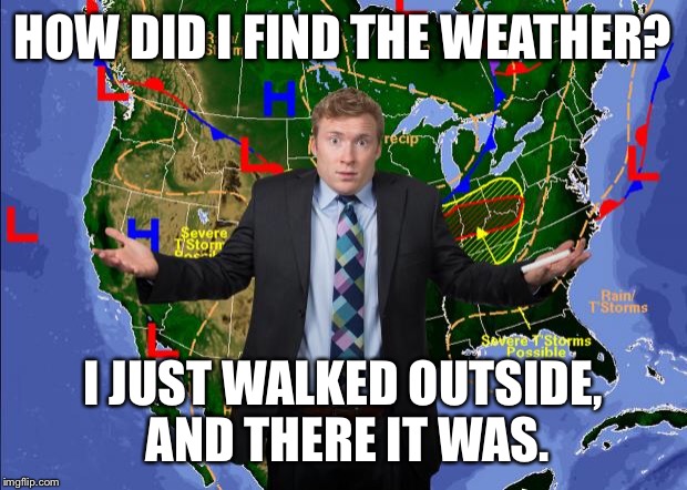 Weather Dude | HOW DID I FIND THE WEATHER? I JUST WALKED OUTSIDE, AND THERE IT WAS. | image tagged in weather dude | made w/ Imgflip meme maker