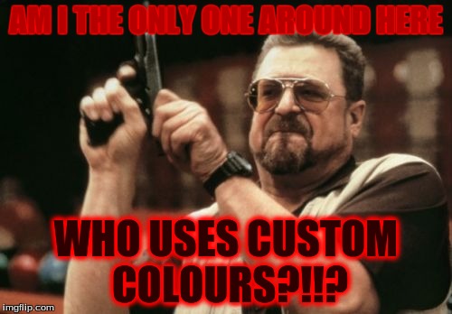 Am I The Only One Around Here | AM I THE ONLY ONE AROUND HERE; WHO USES CUSTOM COLOURS?!!? | image tagged in memes,am i the only one around here | made w/ Imgflip meme maker