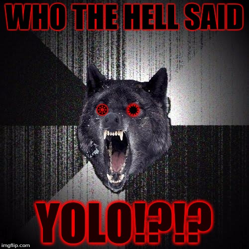 Insanity Wolf | WHO THE HELL SAID; ✹; ❂; YOLO!?!? | image tagged in memes,insanity wolf | made w/ Imgflip meme maker