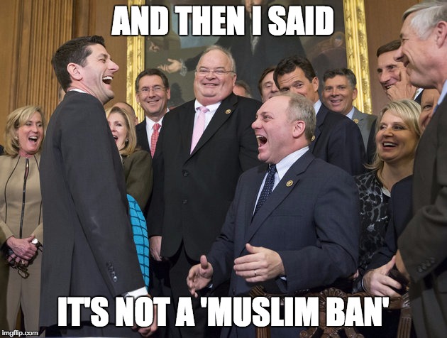 paul ryan | AND THEN I SAID; IT'S NOT A 'MUSLIM BAN' | image tagged in paul ryan | made w/ Imgflip meme maker