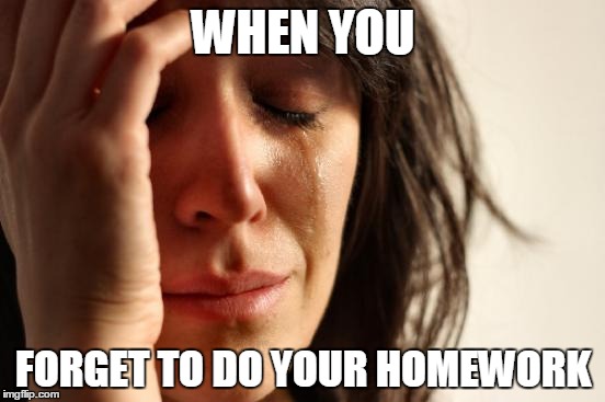 First World Problems Meme | WHEN YOU; FORGET TO DO YOUR HOMEWORK | image tagged in memes,first world problems | made w/ Imgflip meme maker